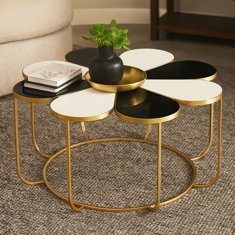 Premier Housewares Jodie Black and White Petal Shape Table Image 1