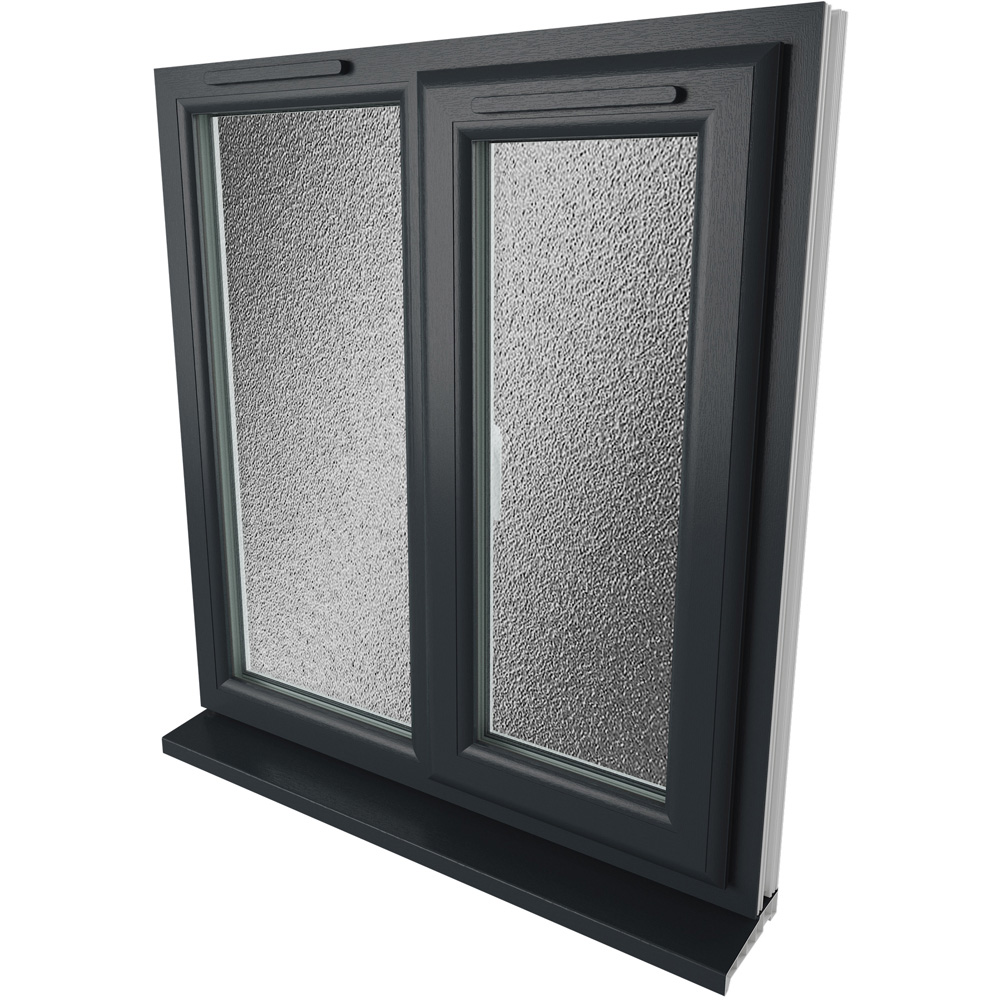 Crystal uPVC Double Glazed Window RH Side Hung Next to a Fixed Grey White Obscure Glass 905x965mm Image 9