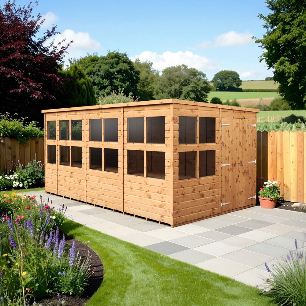 Empire Sheds 14 x 8ft 2 Door Dipped Treated Tongue and Groove Pent Potting Shed Image 2