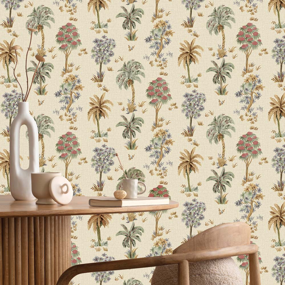 Belgravia Decor Zambaiti Parati Marrakech Tree Cream and Multicolour Wallpaper Image 2