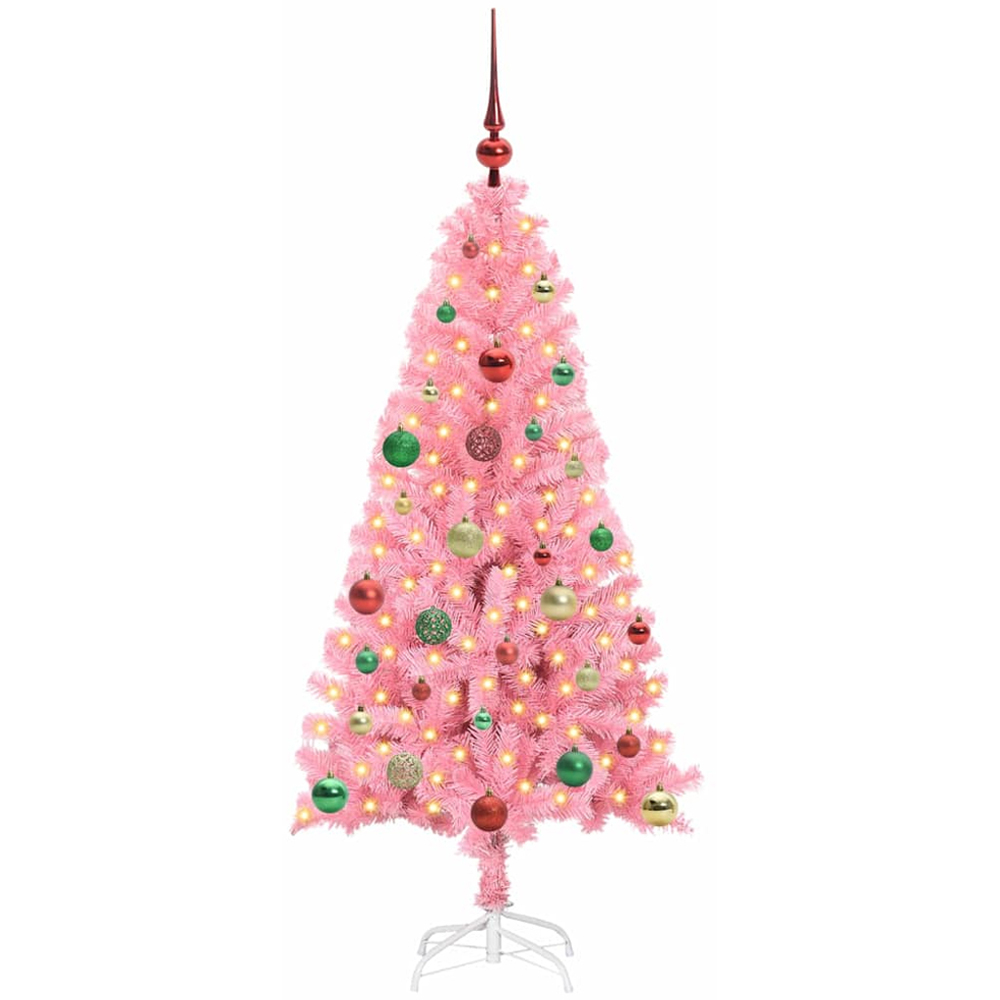 vidaXL Pre-Lit Multicolour Baubles Pink Artificial Christmas Tree 5ft Image 1