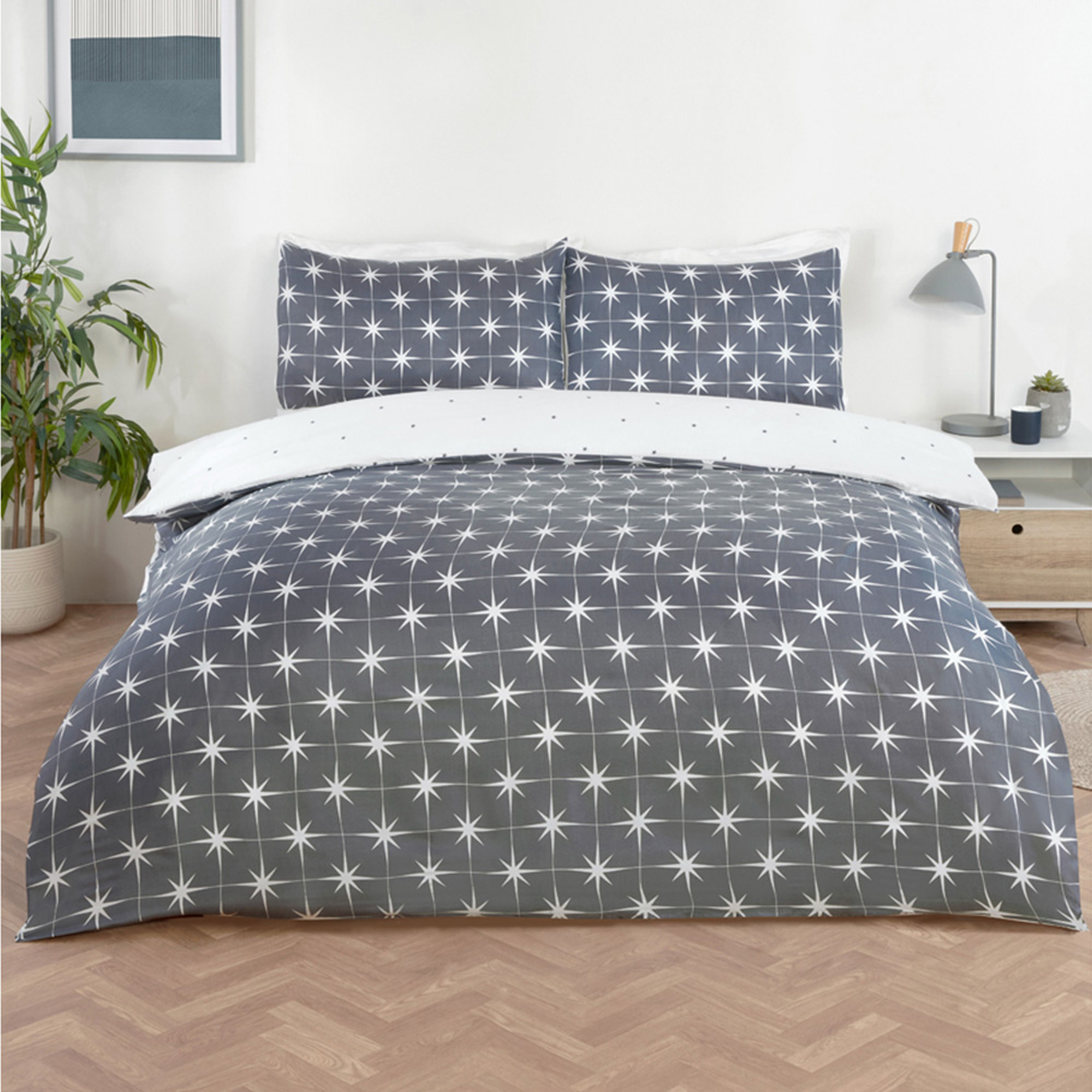 Serene Northern Stars Double Grey Microfibre Fabric Duvet Set Image 1