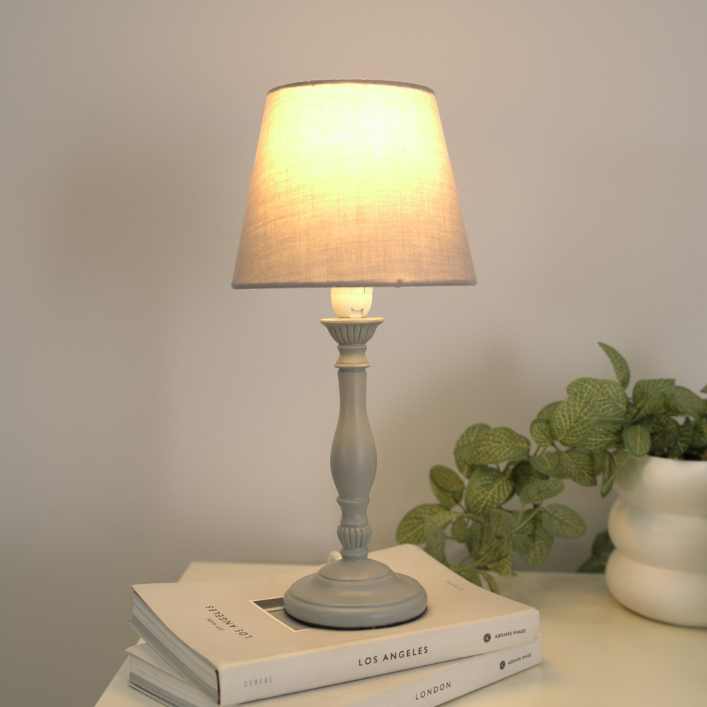 ValueLights Sara Tapered Lamp Shade Grey Wood Traditional Candle Stick LED Table Lamp Image 2