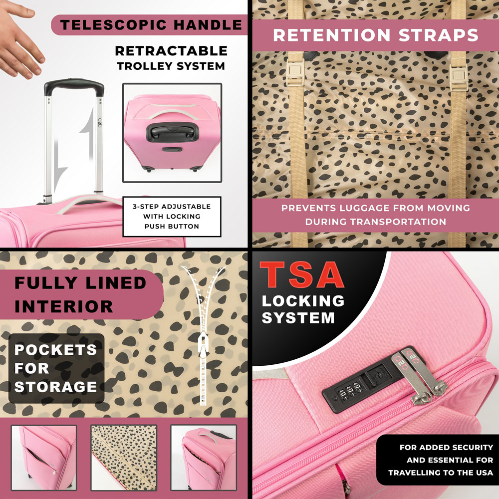 A2B Odyssey Set of 4 Pink Soft Shell Lightweight Suitcase Set Image 9