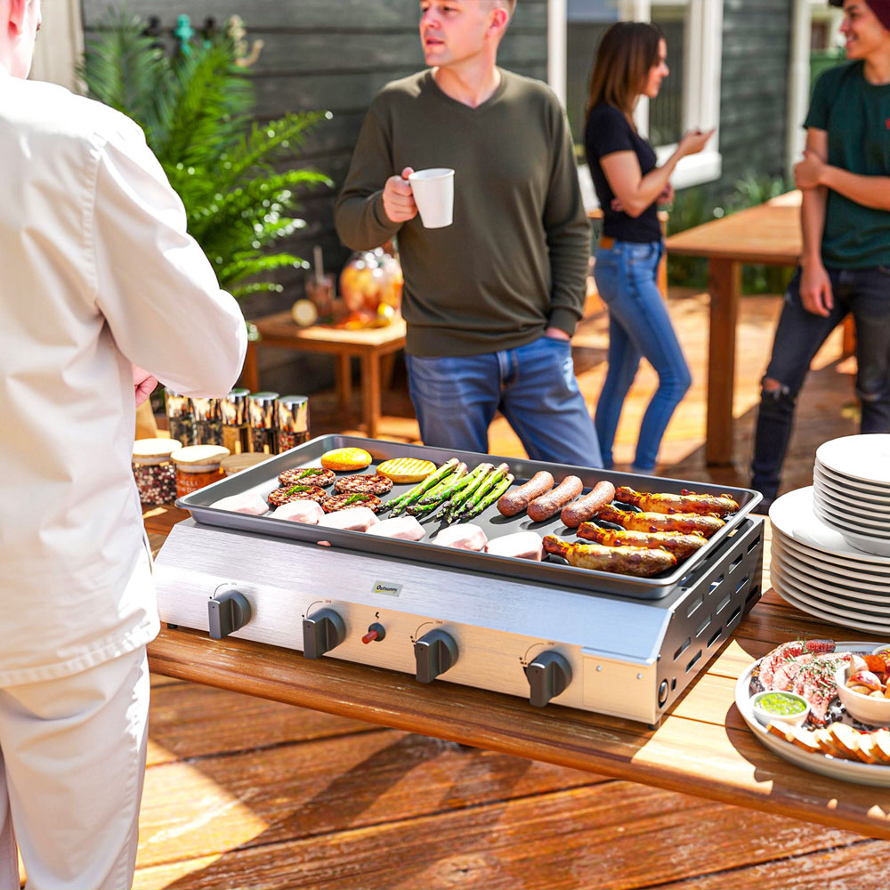 Outsunny Silver Gas Plancha Grill with 4 Stainless Steel Burner Image 2
