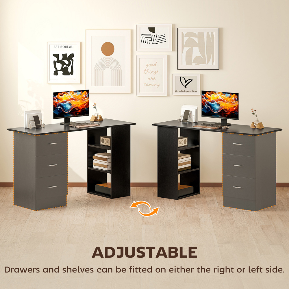 Portland 3 Drawer 3 Shelf Customisable Computer Desk Black Image 6