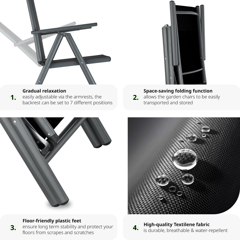tectake Marilena 2 Piece Anthracite Adjustable Garden Chair Set Image 4