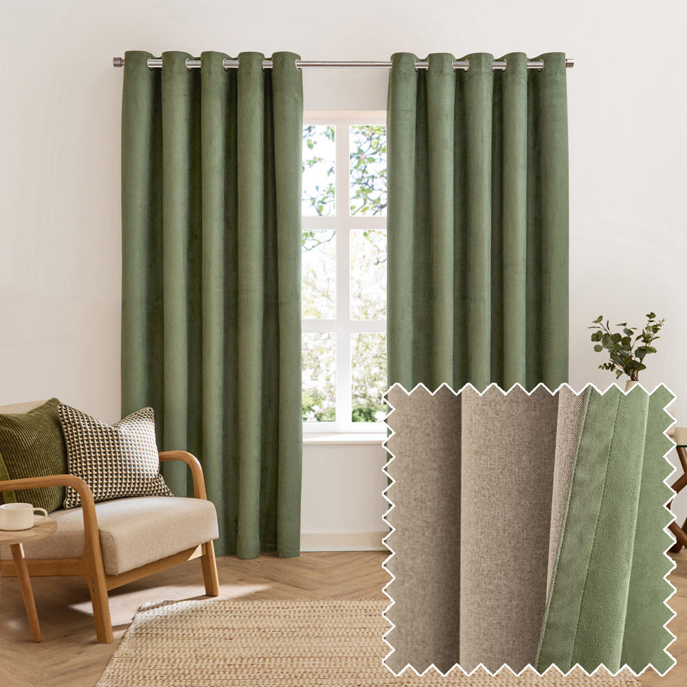 Furn Verso Green Reversible Suede-Look Blackout Eyelet Curtains 117 x 137cm Image 6