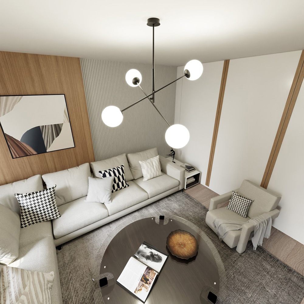 Emibig Linear 4 Light White Shade Black Pendant Lamp Image 7