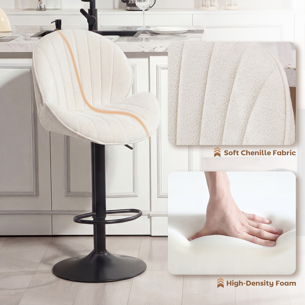 Portland Cream Chenille Swivel Bar Stools Set of 2 Image 6