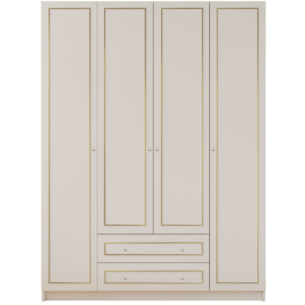 Evu MARIE 4 Door 2 Drawer Gold and White Wardrobe Image 3