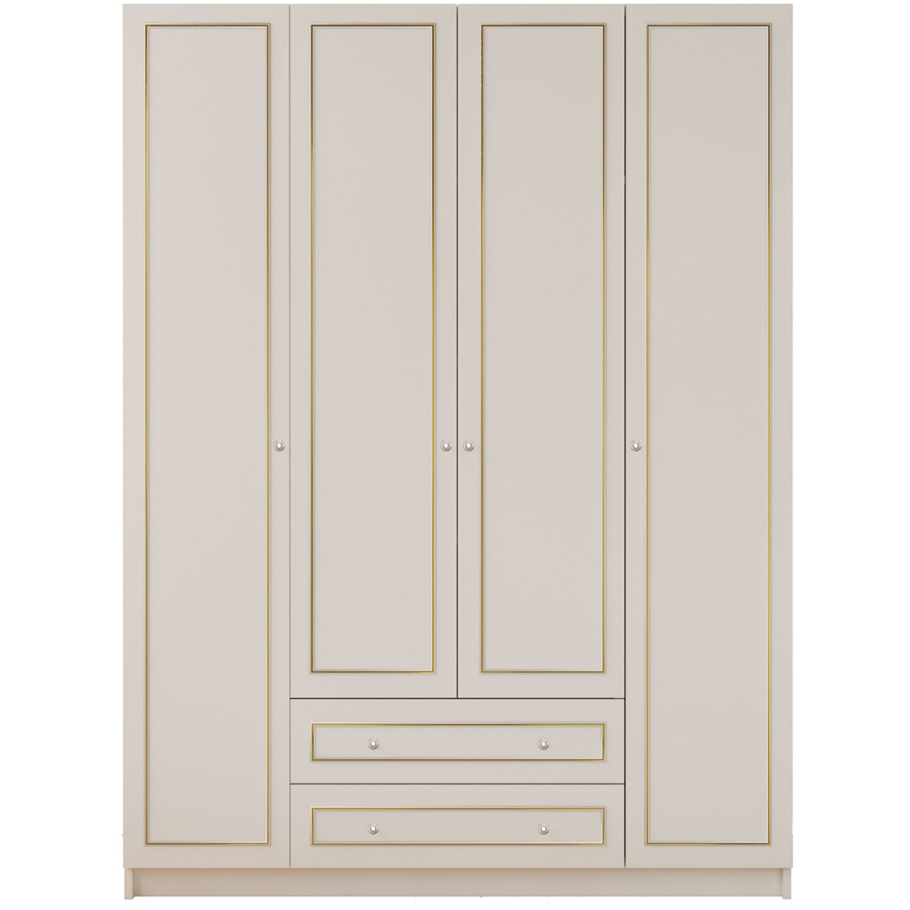 Evu MARIE 4 Door 2 Drawer Gold and White XL Wardrobe Image 3