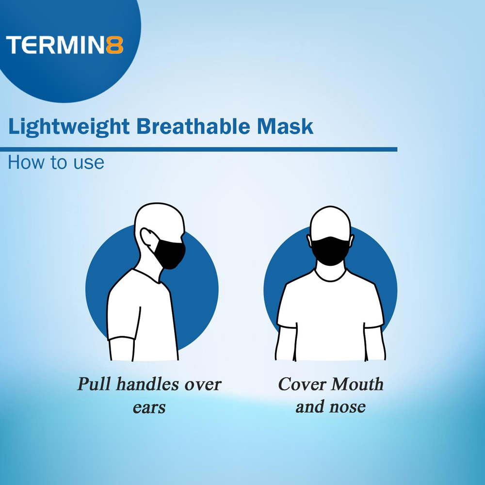 Termin8 Unisex Black Breathable and Reusable 3D Shape Face Mask with Ear Loops Image 3