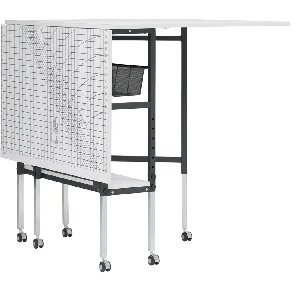 Sewing Online 13385 Black and White Adjustable Fabric Cutting Table with Grid and Storage Image 4