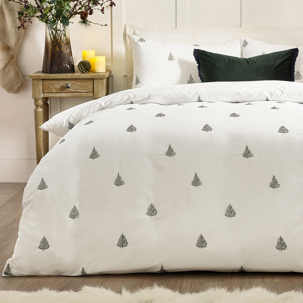 Wylder Single White Winter Forest Embroidered Cotton Duvet Cover Set Image 3