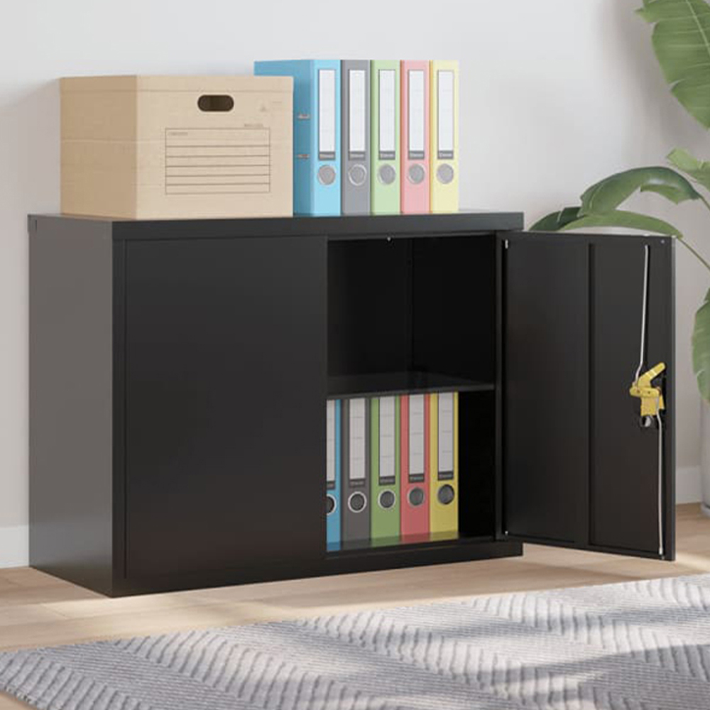 vidaXL 2 Door Black Metal Lockable File Cabinet Image 1