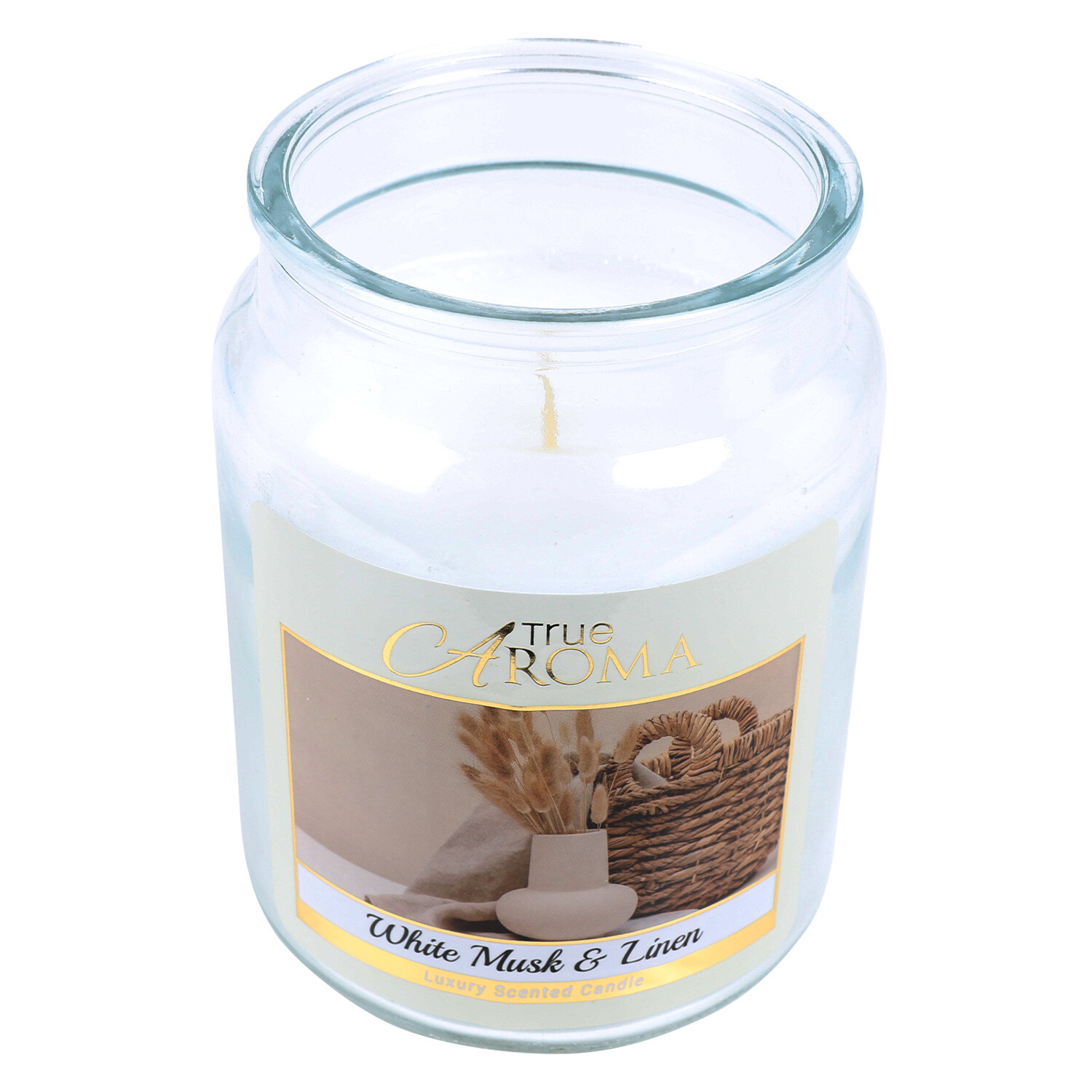 True Aroma White Musk and Linen Large Mason Jar Scented Candle Image 2