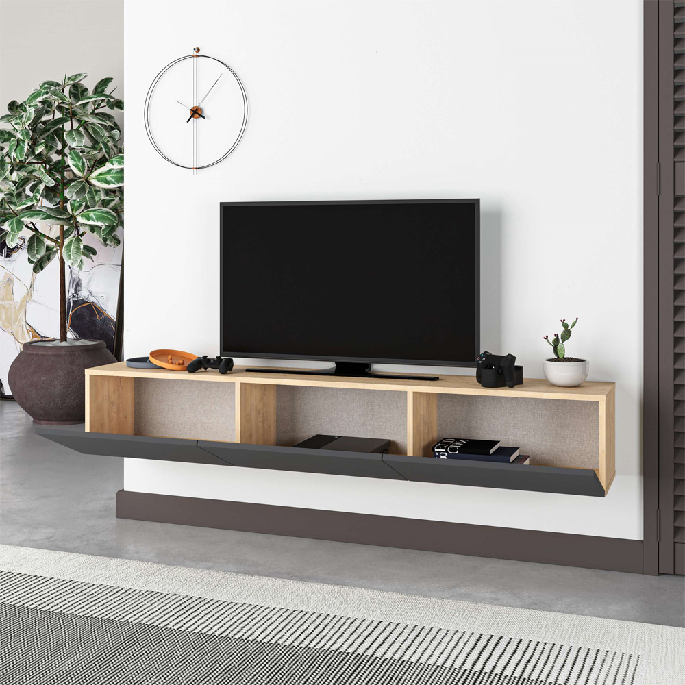 Decortie Francy Oak and Anthracite TV Unit with Storage Cabinet Image 4