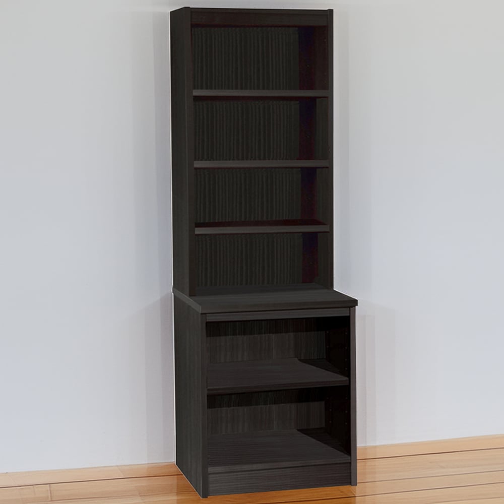 R White Cabinets 6 Shelf Black Desk Height Bookcase with Hutch Image 1