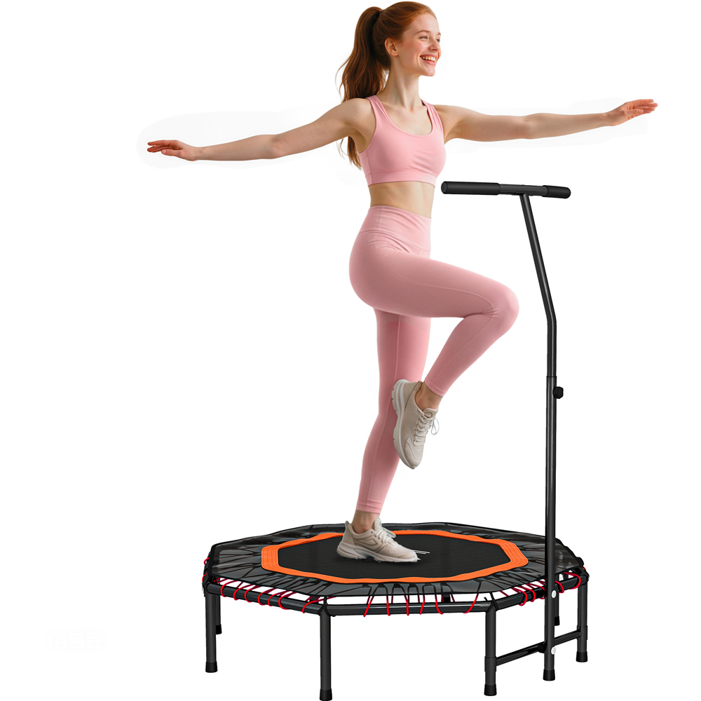 HOMCOM 4ft Orange Foldable Mini Trampoline with Adjust Handle Image 3