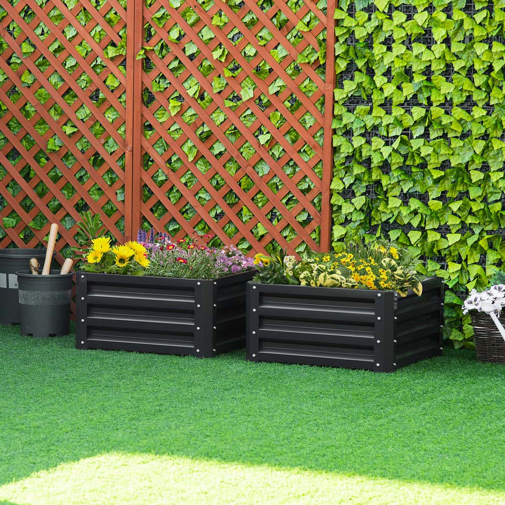 Outsunny Grey Galvanised Steel Raised Garden Bed Planter 2 Pack Image 2