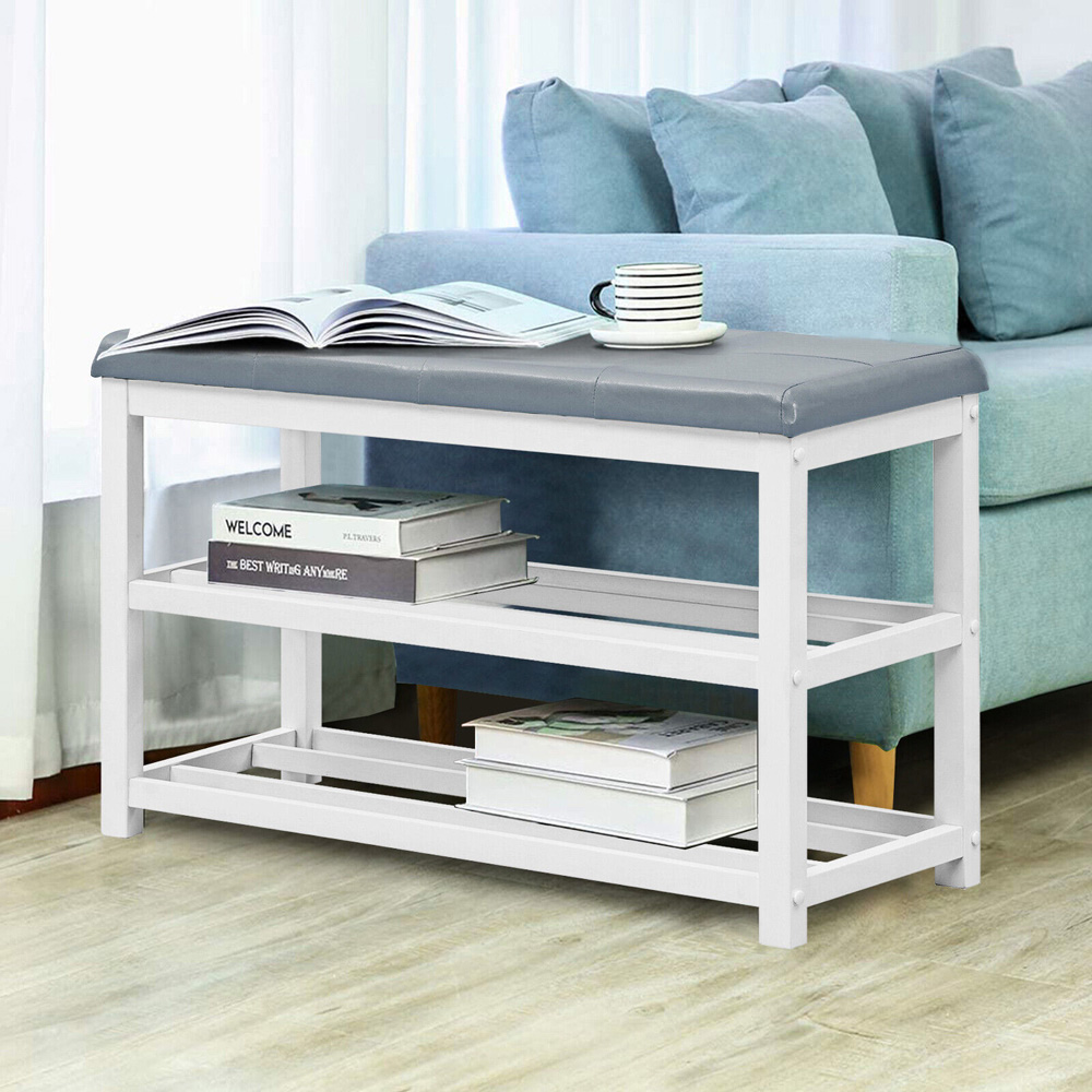 Costway 2 Shelf White Shoe Storage Bench Image 3