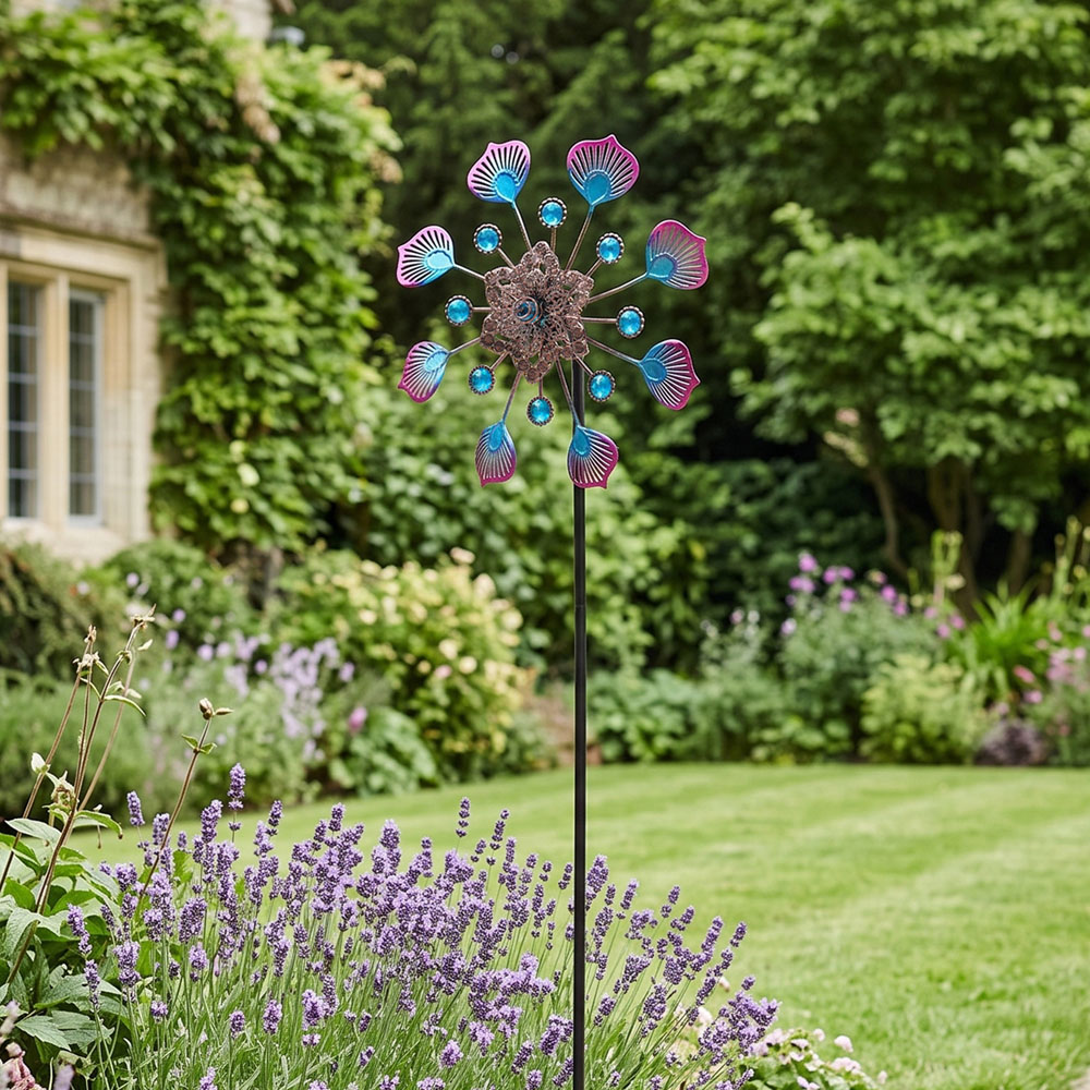 Living and Home 8 Blades Blue and Purple Metal Shell Wind Spinner 90cm Image 3