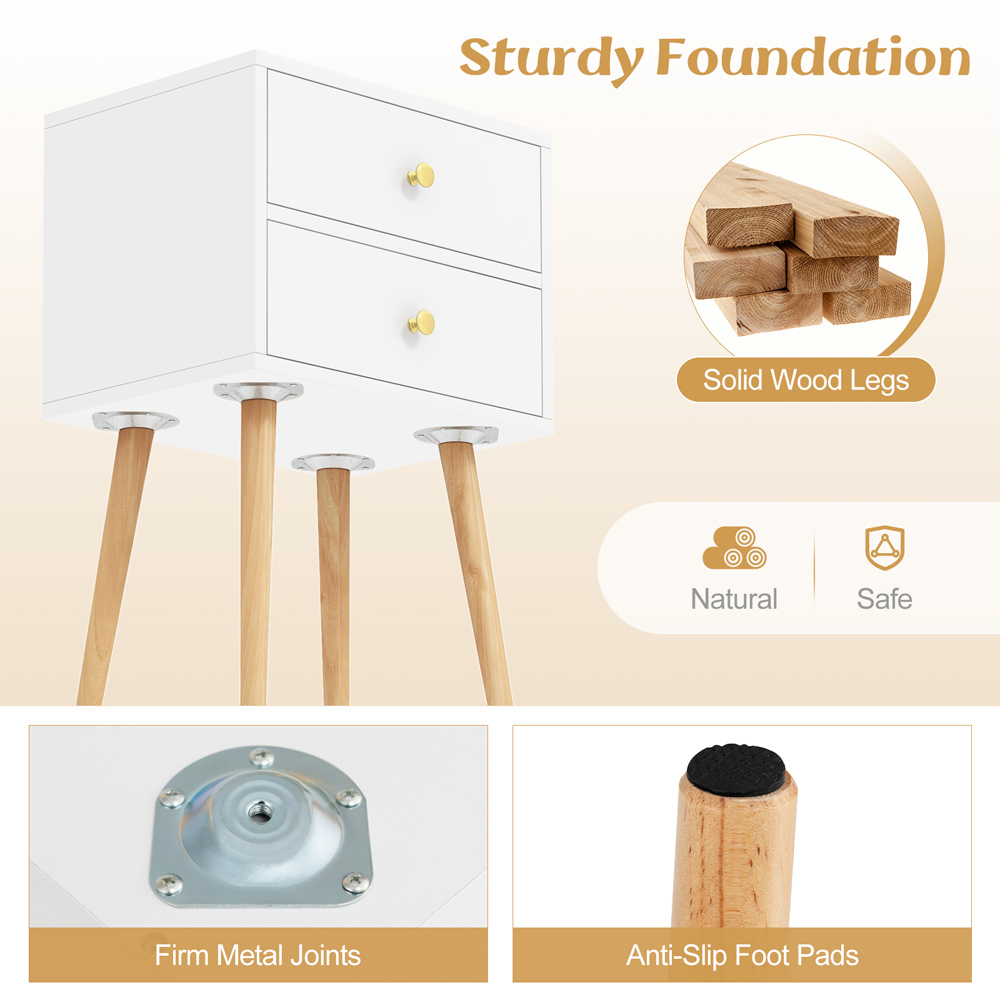 Costway 2 Drawer White Wooden Nightstand Image 8