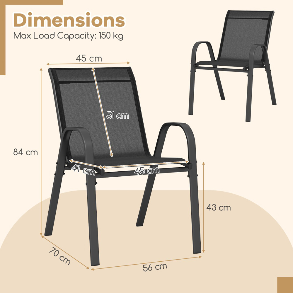 Costway Set of 2 Black Stackable Metal Dining Chairs with Armrest Image 8