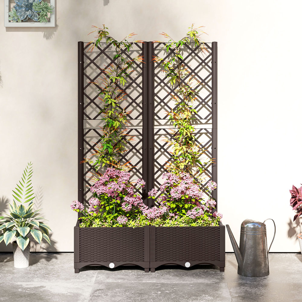 Outsunny Brown Plastic Vegetable Planter Box with Trellis 1.3 x 2.6ft Image 3