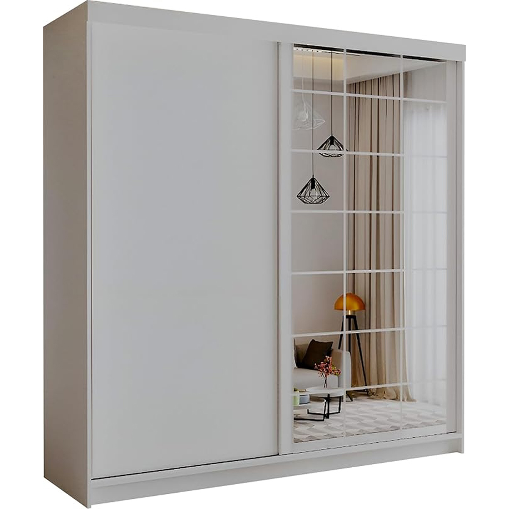 Sliding Wardrobes 4U 2 Sliding Door White Modern Grid Mirrored Wardrobe Image 2