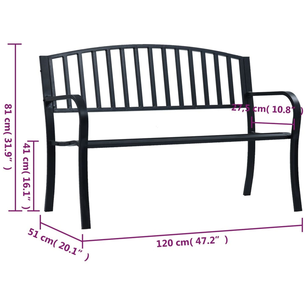 vidaXL 2 Seater Black Powder Coated Steel Garden Bench Image 7