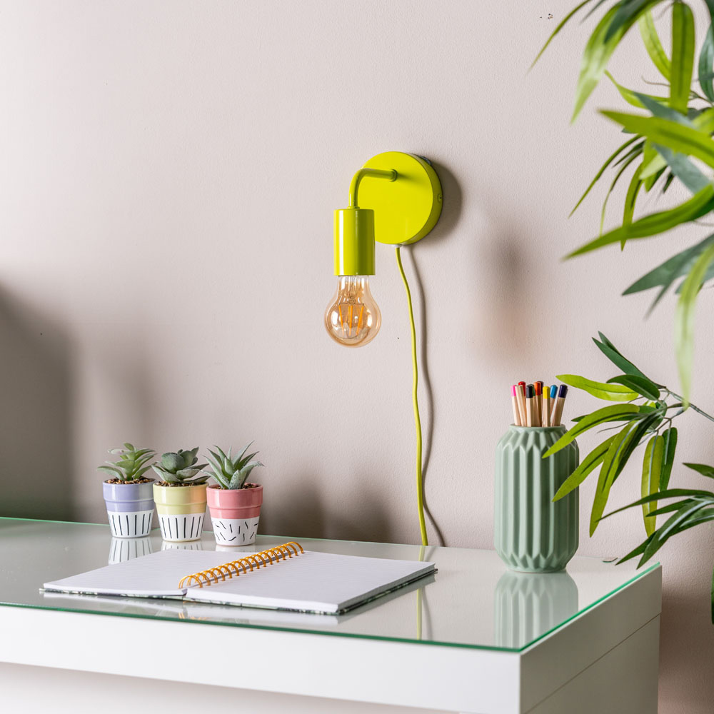 ValueLights Jordy Colour Pop Lime Plug-in LED Wall Light 2 Pack Image 3