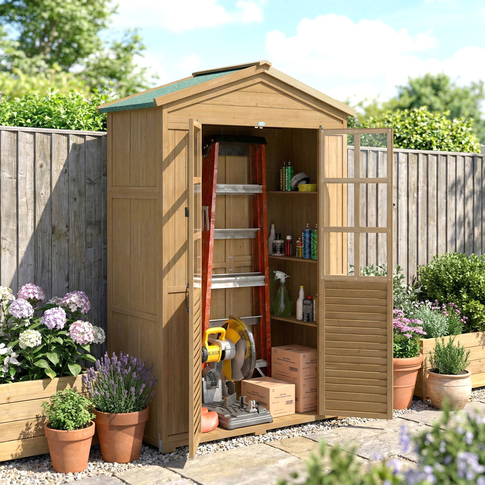 Outsunny 4 x 2ft 3 Shelf Light Brown Apex Garden Storage Shed Image 2