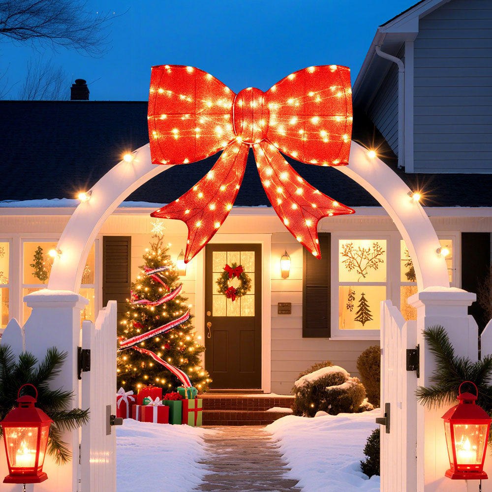 Costway 150 Warm White LED Lighted Bow Christmas Decoration with 2 Hanging Rings 3ft Image 2