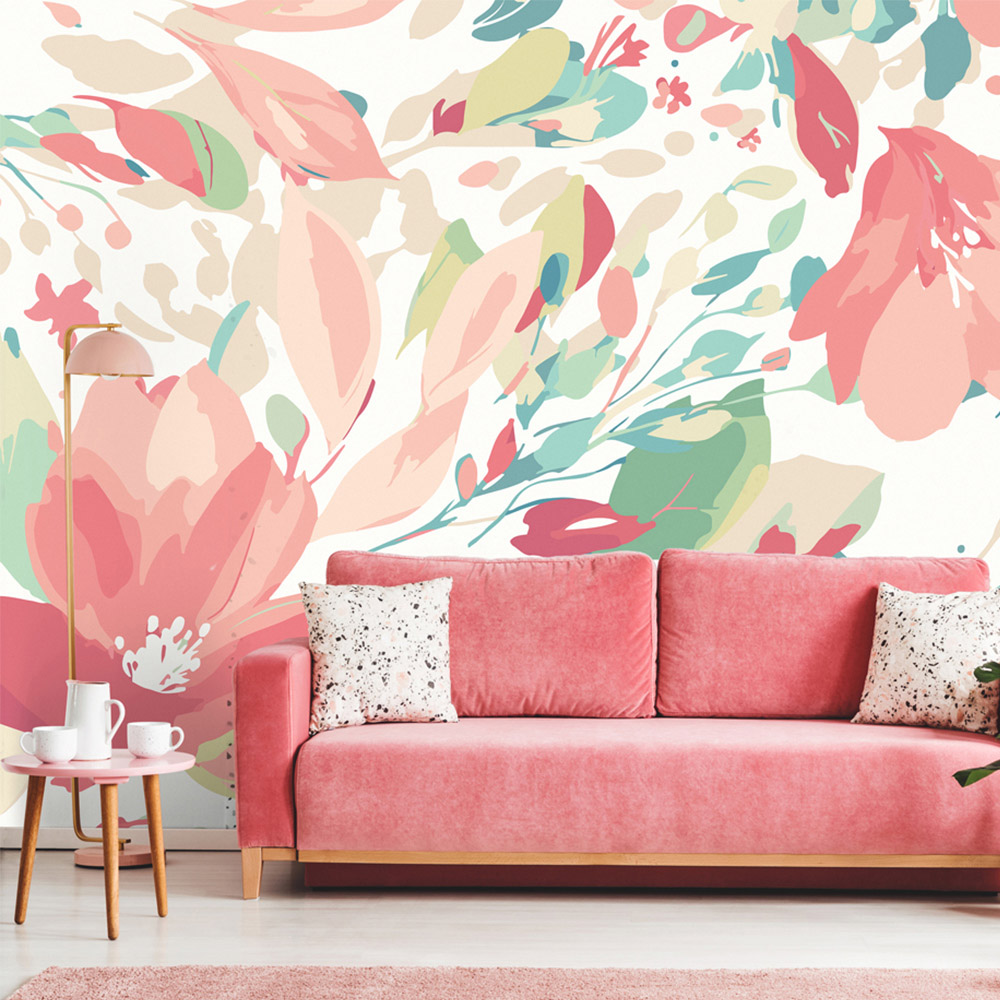 Origin Murals Flowing Flowers Pink Wall Mural Image 1