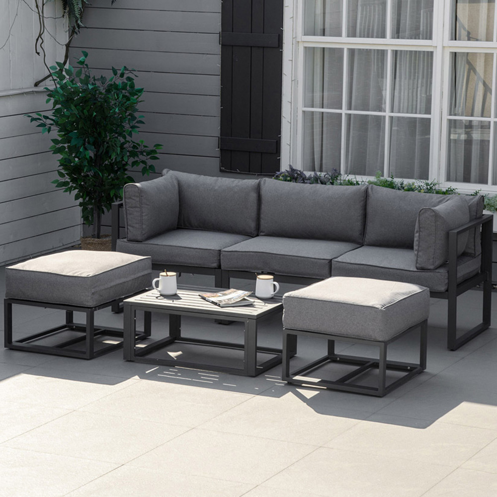 Outsunny 5 Seater Grey Sectional Sofa Set Image 1