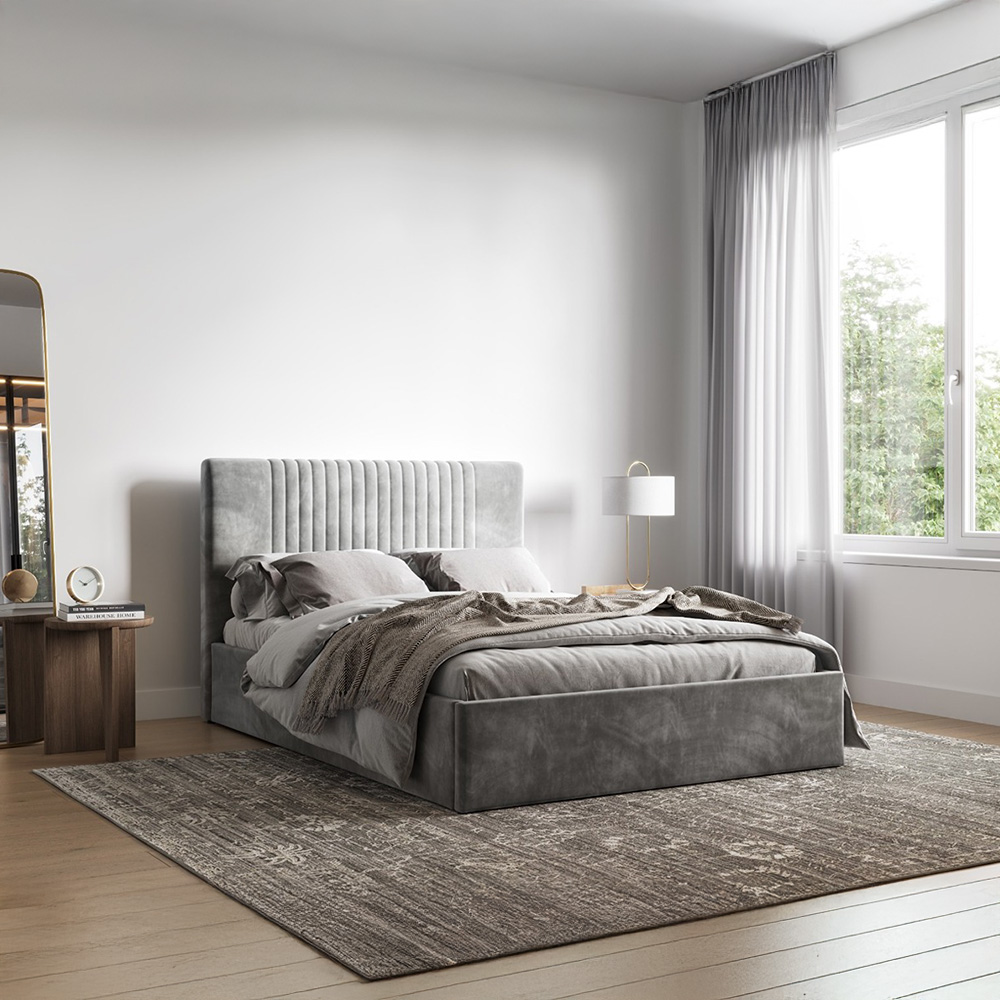 Flair Sonar Double Silver Velvet Ottoman Bed Image 4