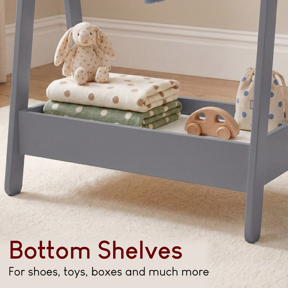 JUNIOR VIDA Grey Kids Clothes Rack with Storage Shelf Image 6