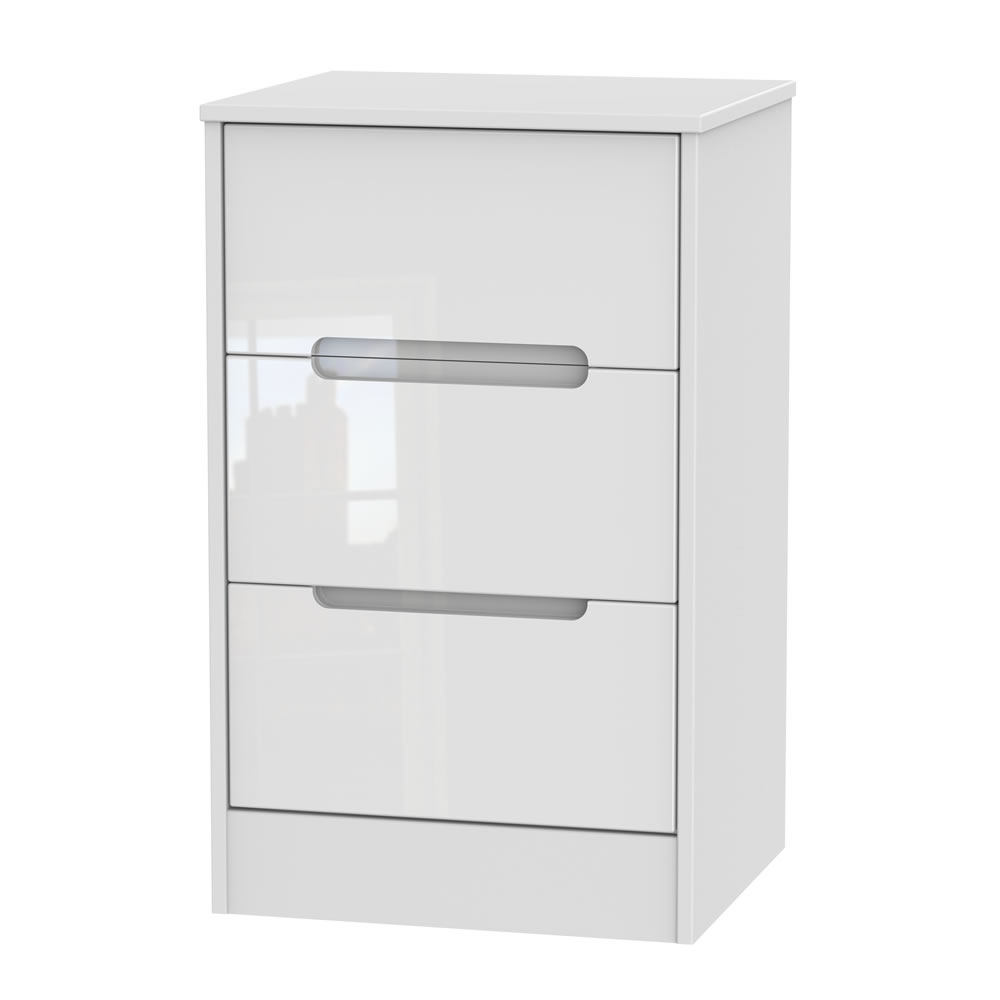 Seville White 3 Drawer Bedside Cabinet Image 1