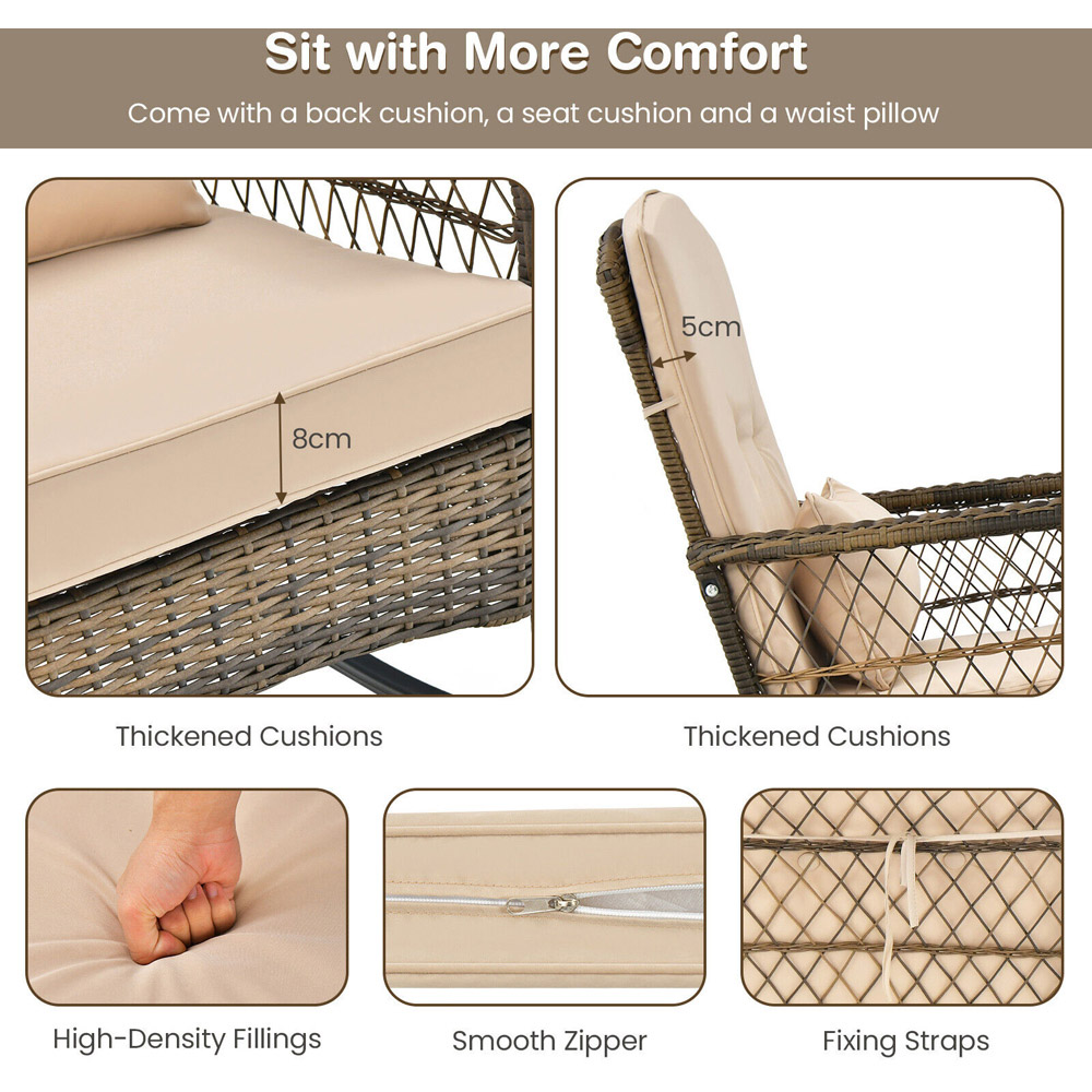 Costway 2 Seater Outdoor Rocking Chair Set Beige Image 5
