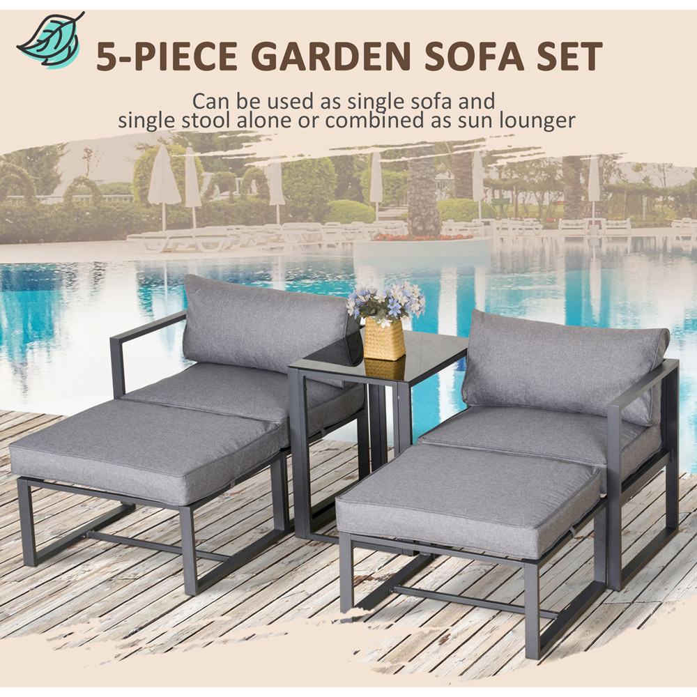 Outsunny Set of 2 Grey Aluminium Sun Lounger with Footstools Image 5