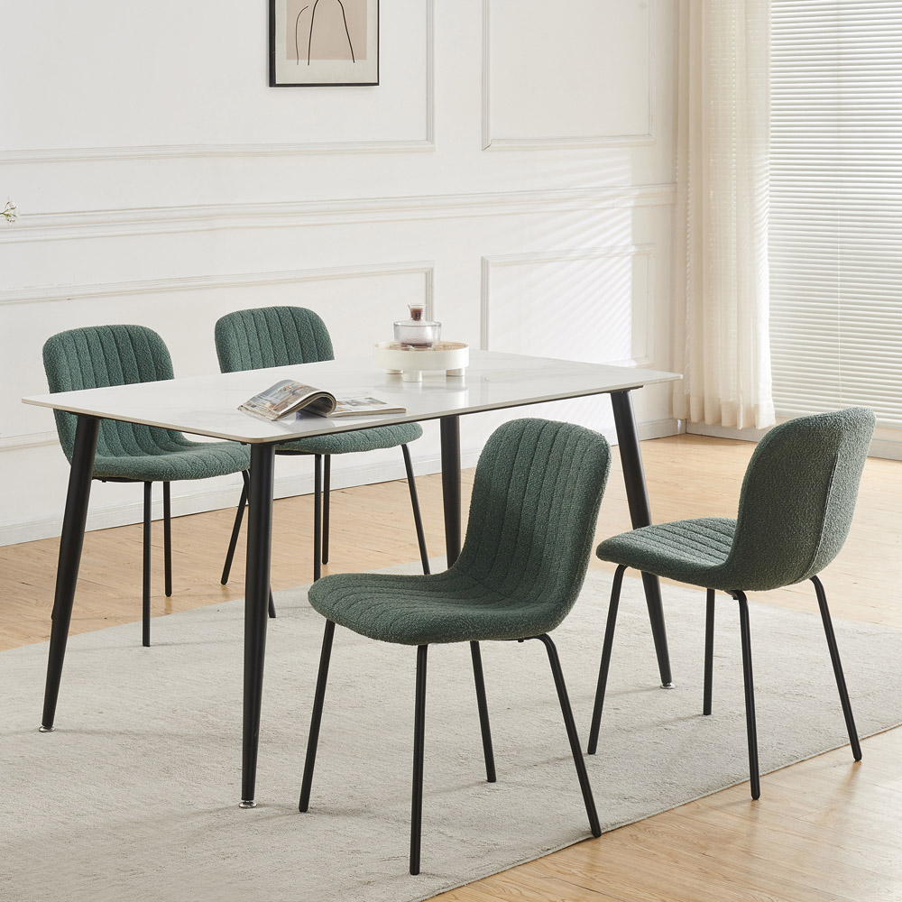 Bella Set of 4 Green Teddy Faux Fur Stitched Design Dining Chairs Image 6
