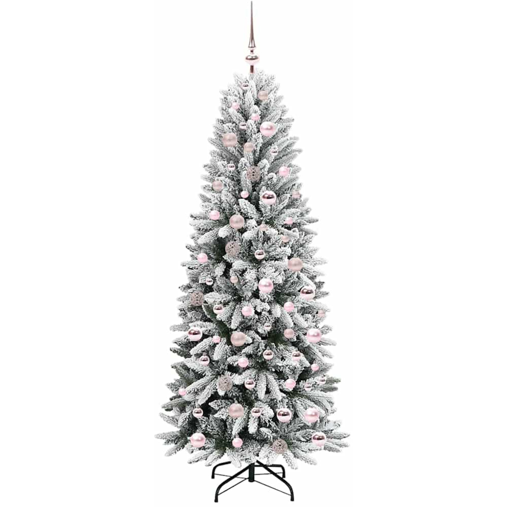 vidaXL Pre-Lit Pink Baubles Artificial Snow Flocked Christmas Tree 6ft Image 4