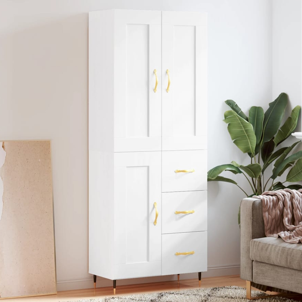vidaXL 3 Door 3 Drawer White Highboard with Gold Handle Image 1