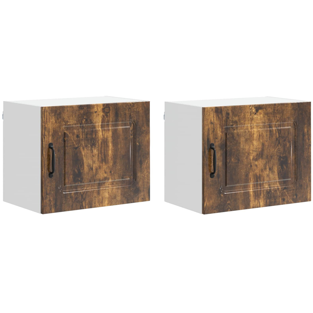 vidaXL Kalmar Single Door Smoked Oak Wall Mounted Wide Kitchen Cabinet Set of 2 Image 8