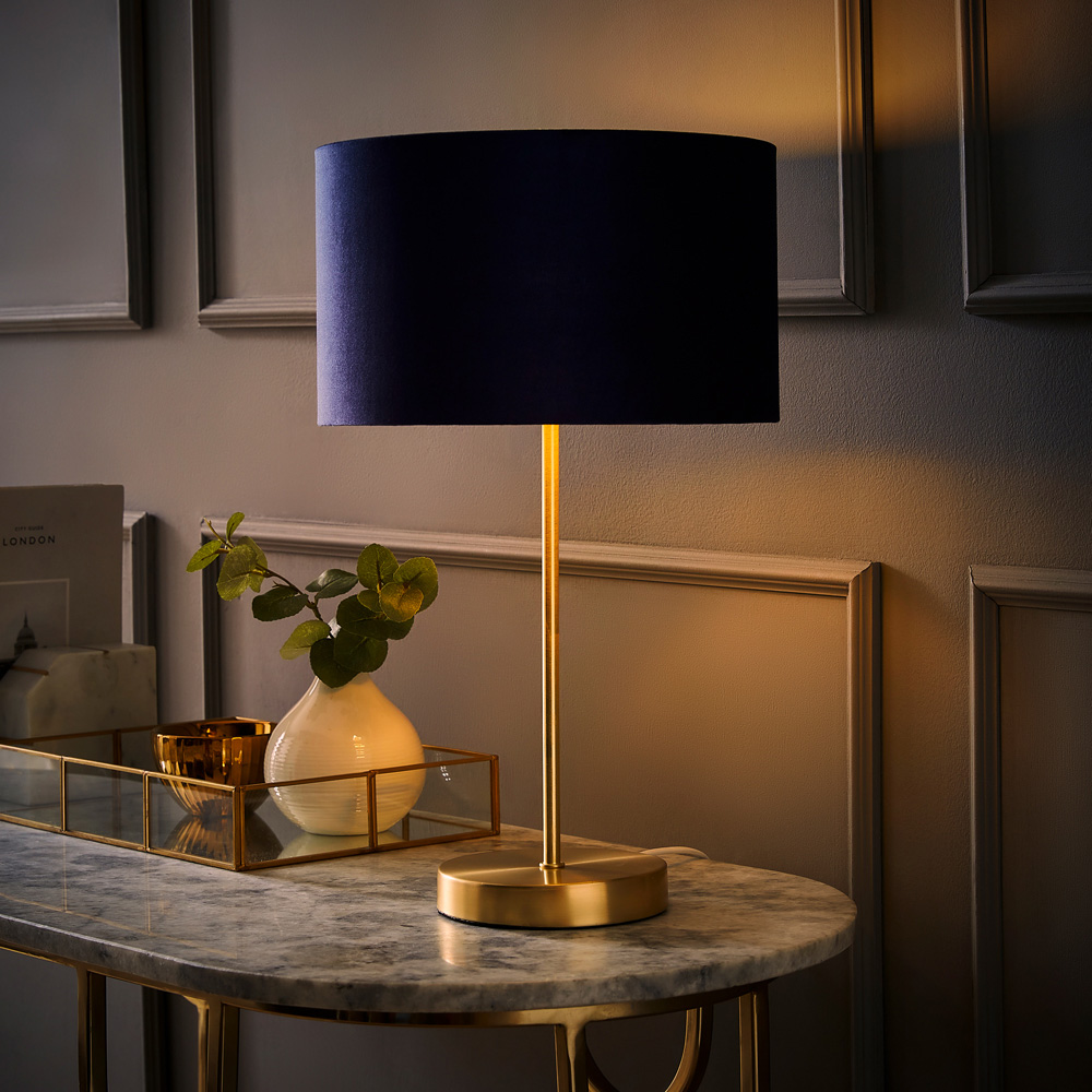 ValueLights Charlie Metallic and Navy Velvet Shade Gold Table Lamp and Bulb Image 7