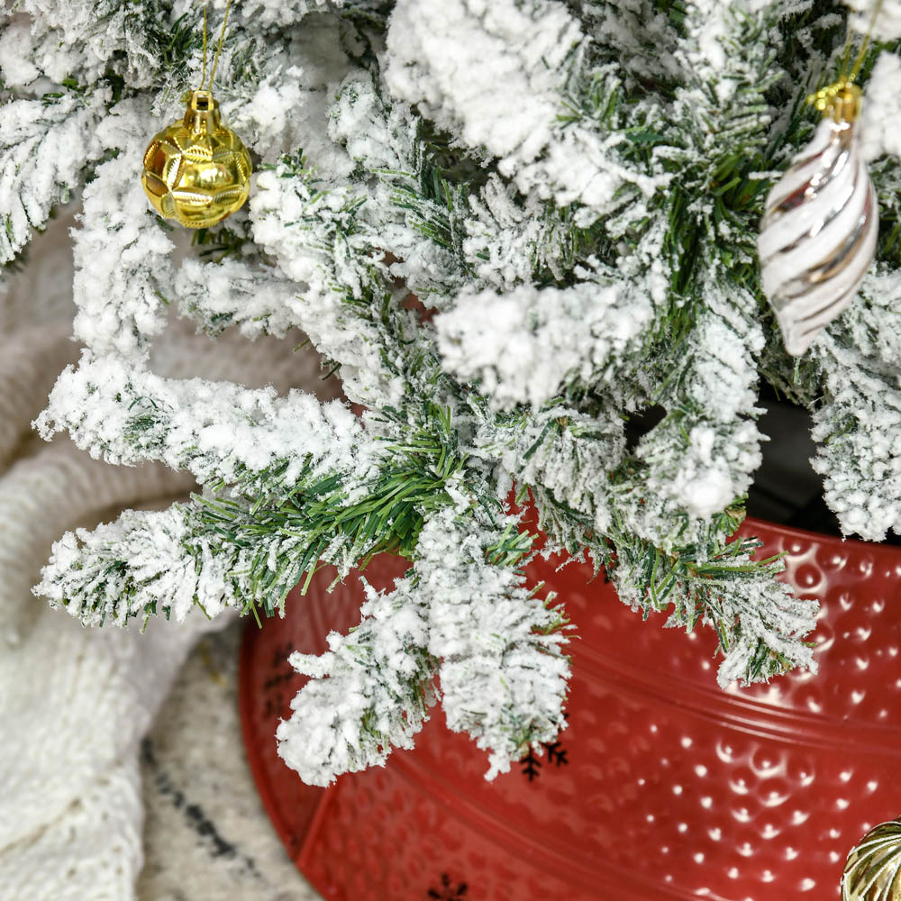 Everglow Green Snow Flocked Artificial Pine Christmas Tree with Steel Base 6ft Image 3