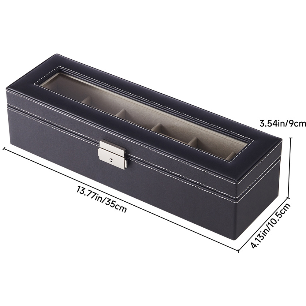 H&O Direct 6 Slot Black Faux Leather Watch Display Case Image 5