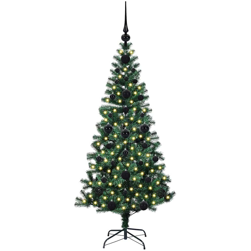 vidaXL Pre-Lit Black Baubles Green Artificial Christmas Tree 4ft Image 1